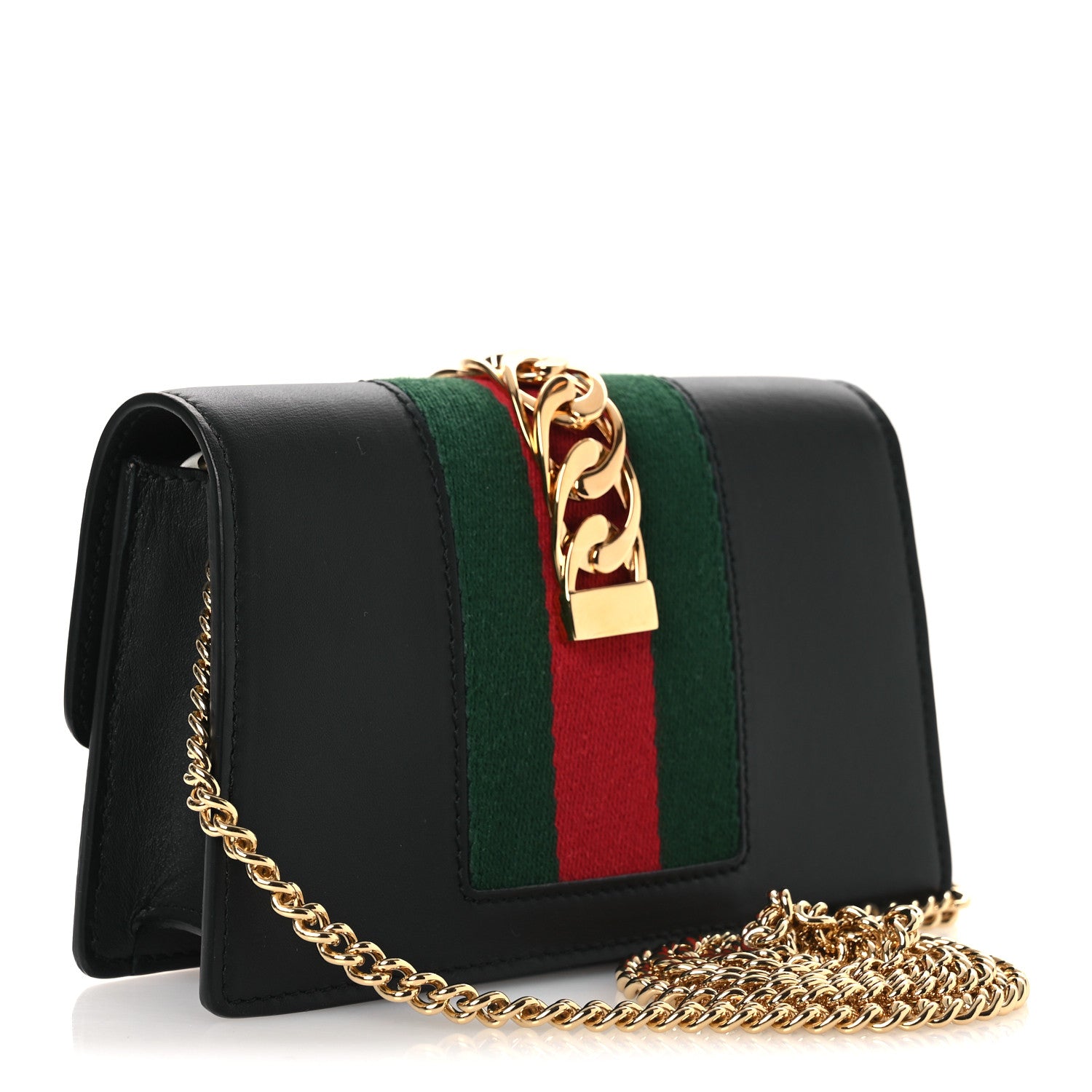 Gucci Calfskin Super Mini Sylvie Chain Shoulder Bag Black 3 of 10