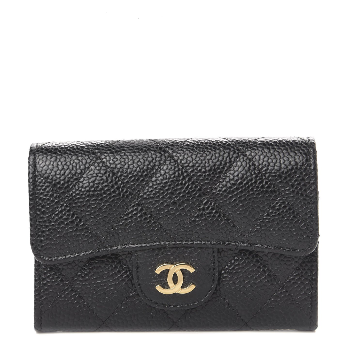 Caviar Quilted Flap Card Holder Black