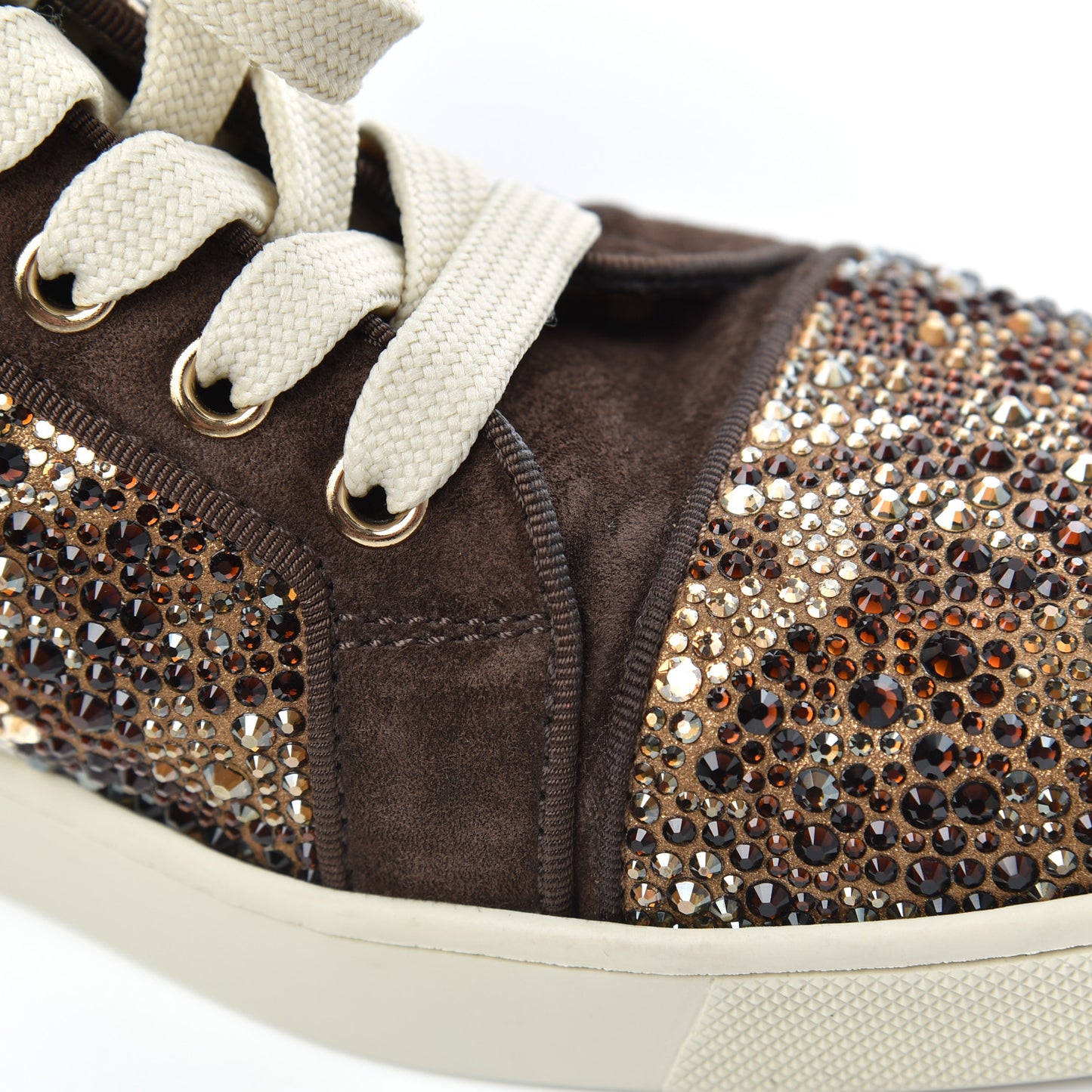 Suede Crystal Leopard Print Flat Sneakers 38 Brown