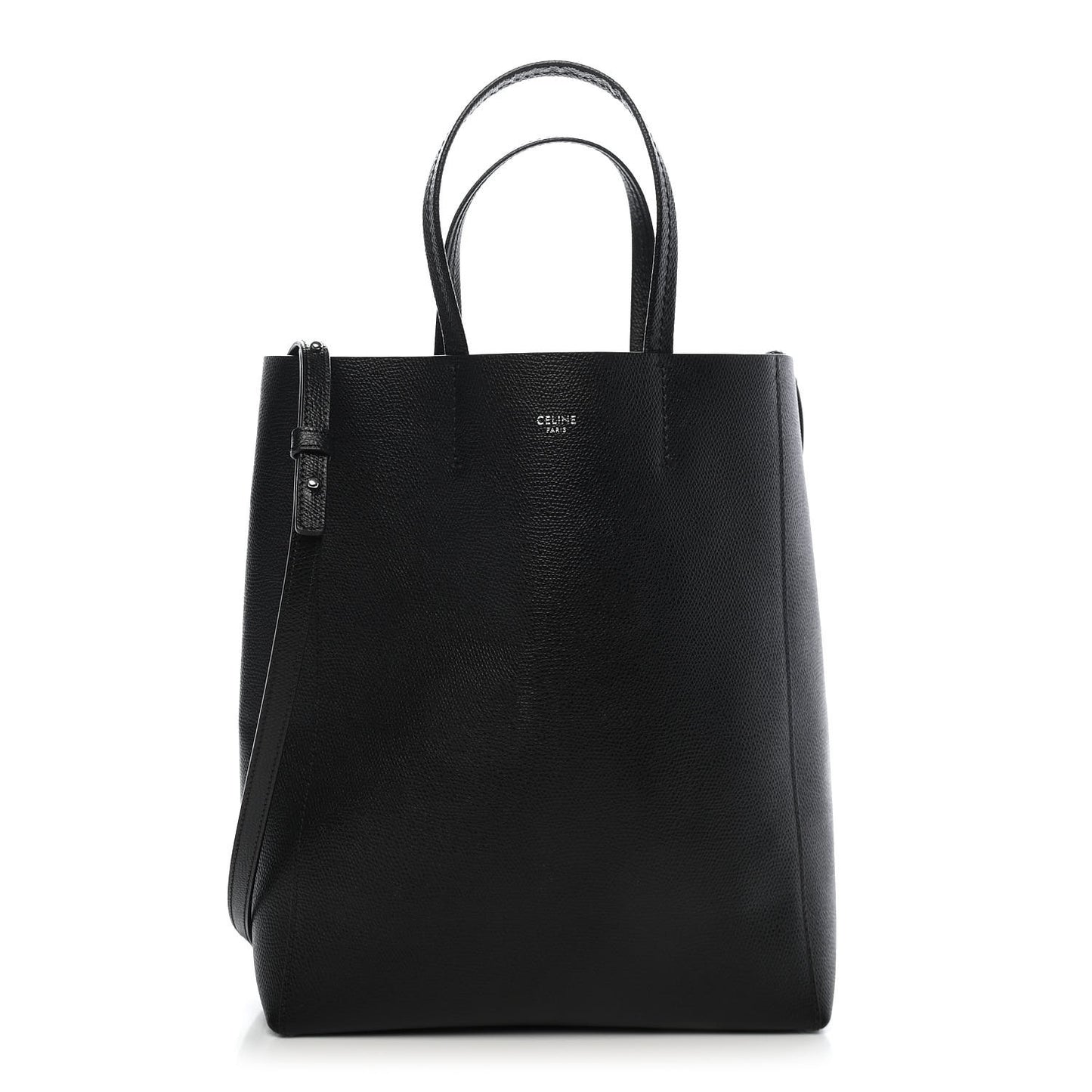 Grained Calfskin Small Vertical Cabas Black