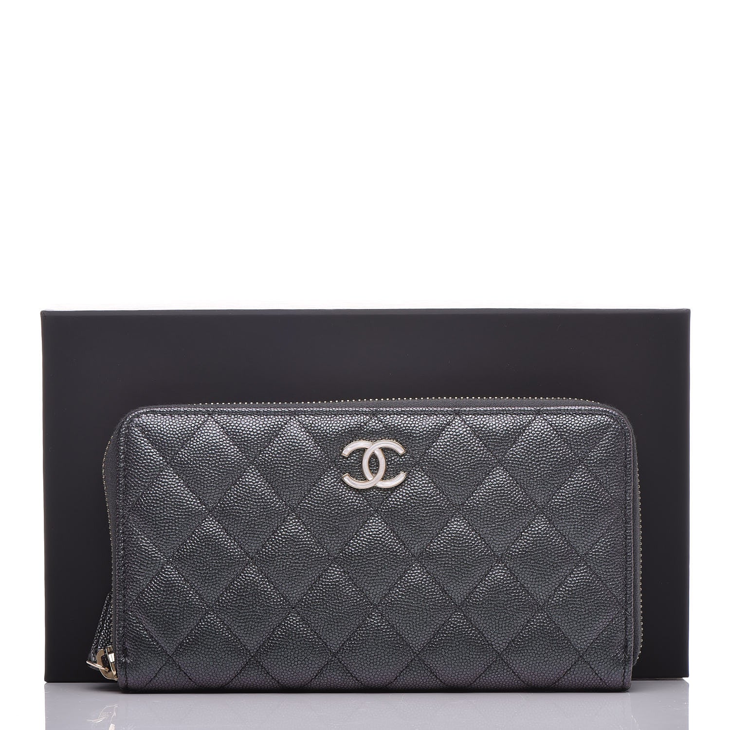 Chanel Iridescent Caviar Quilted Long Zip Around Wallet Black 9 of 9