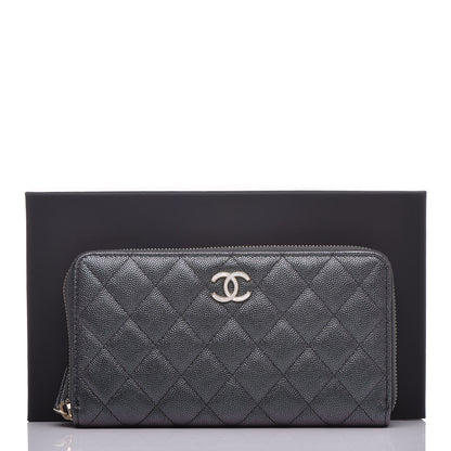 Chanel Iridescent Caviar Quilted Long Zip Around Wallet Black 9 of 9