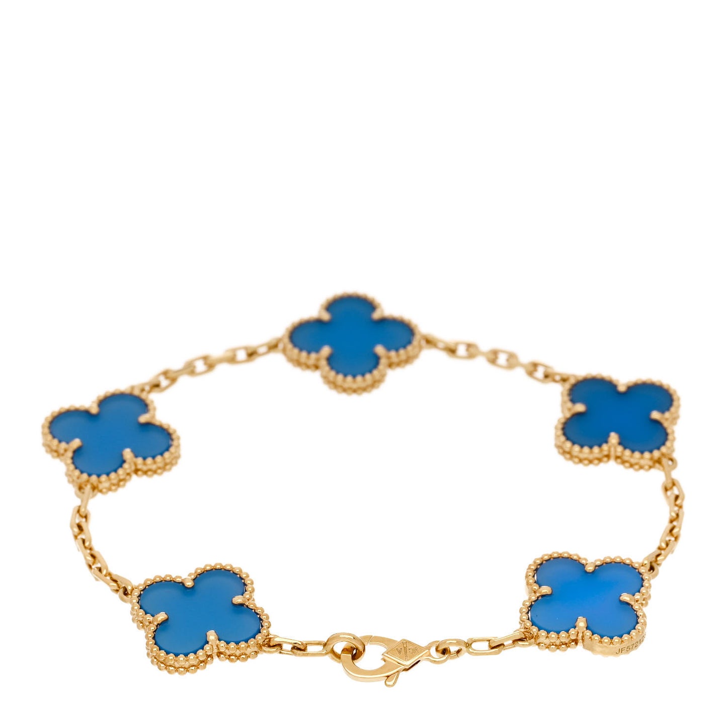 VAN CLEEF & ARPELS 18K Yellow Gold Blue Agate 5 Motifs Vintage Alhambra Bracelet
