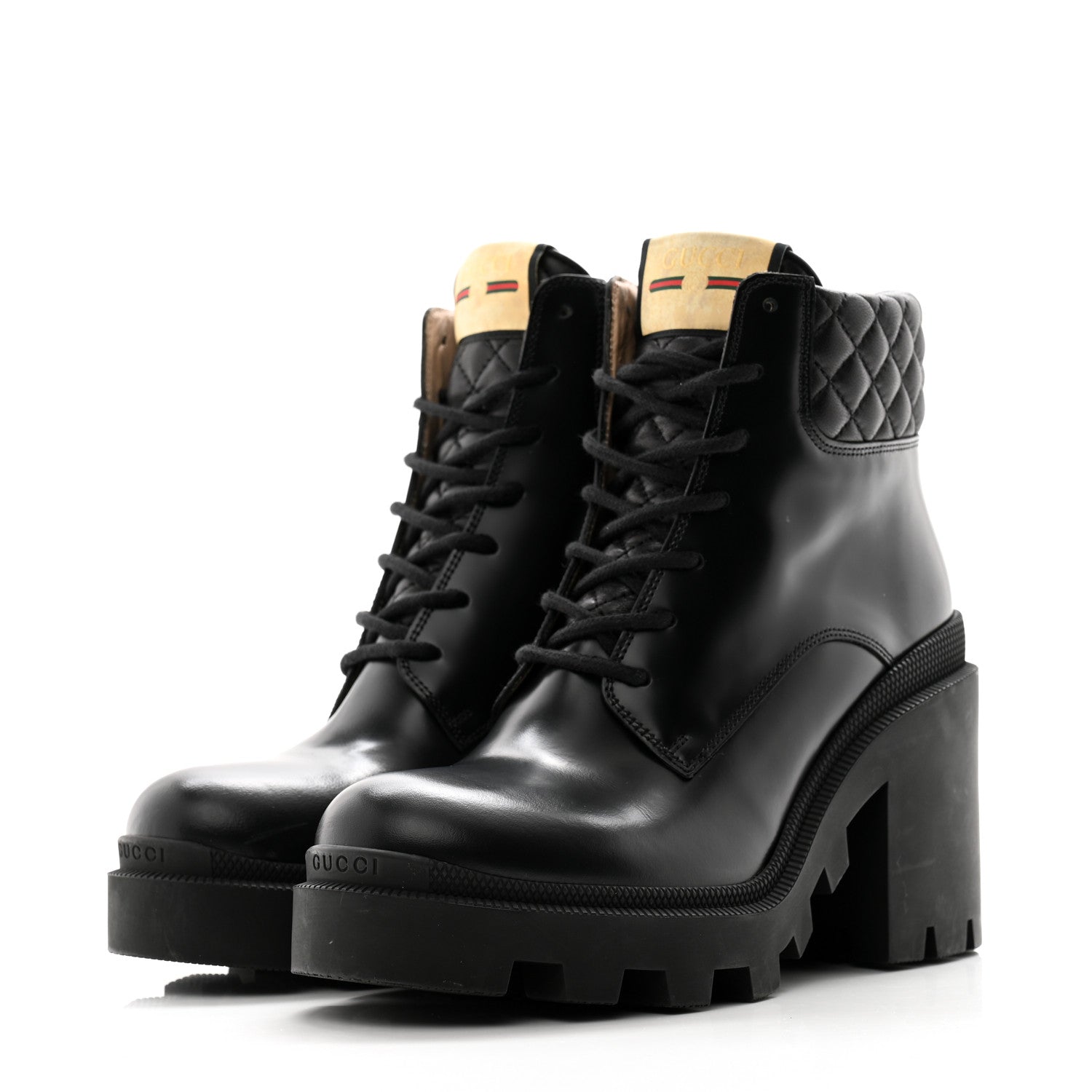 Gucci Magnum Calfskin Nappa Quilted Lace Up Ankle Boots 39.5 Black 3 of 11