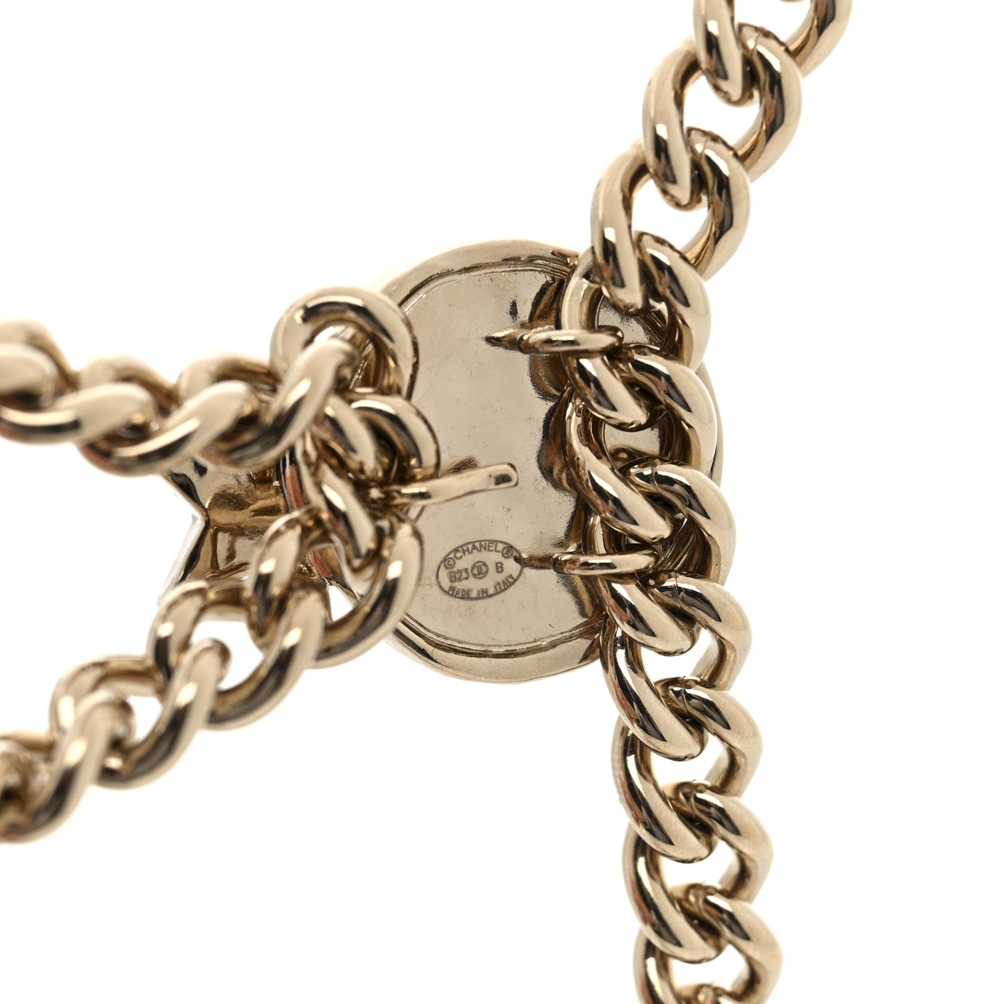 Metal Crystal Textured CC Star Chain Link Necklace Gold