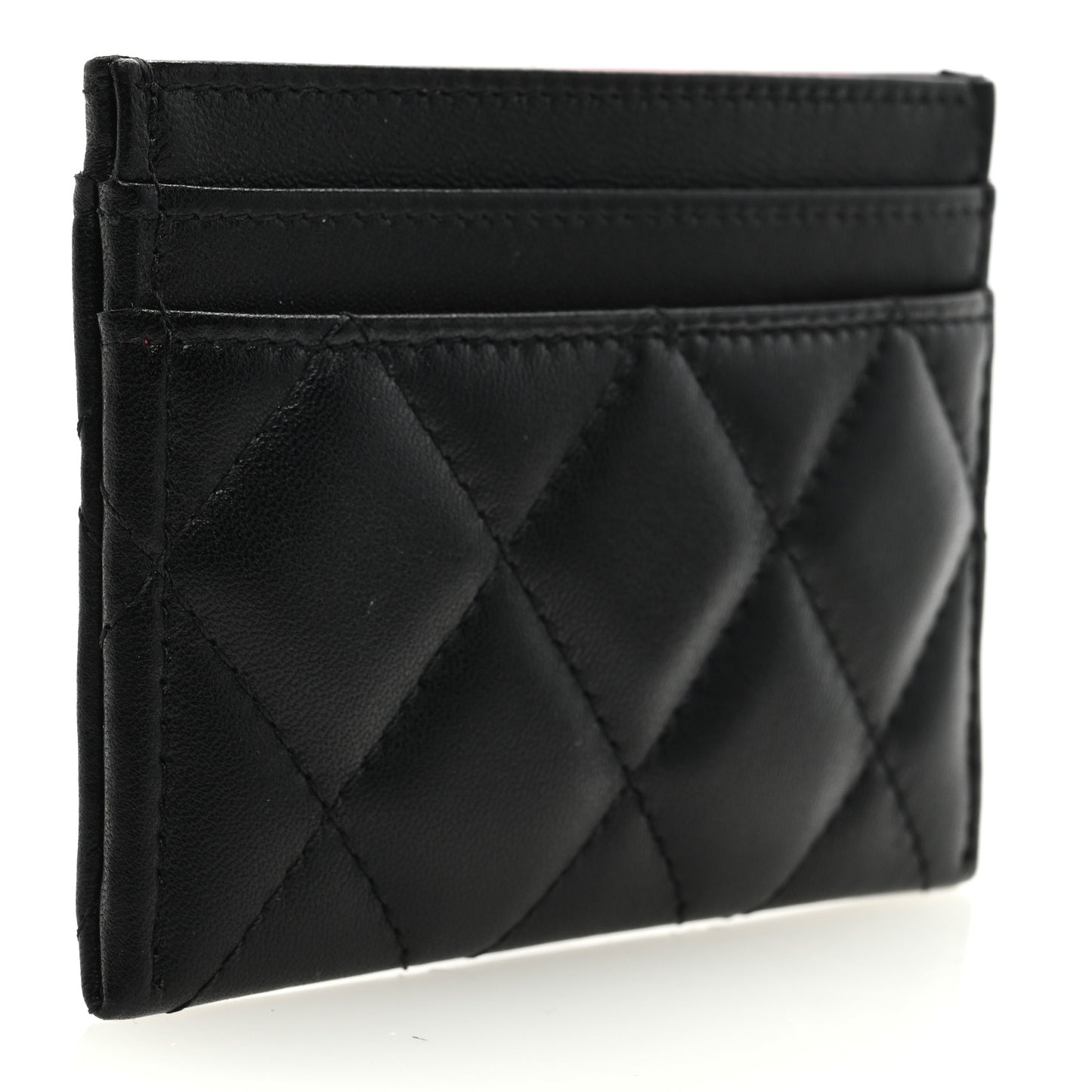 Lambskin Plexiglass Quilted Coco Love Card Holder Black