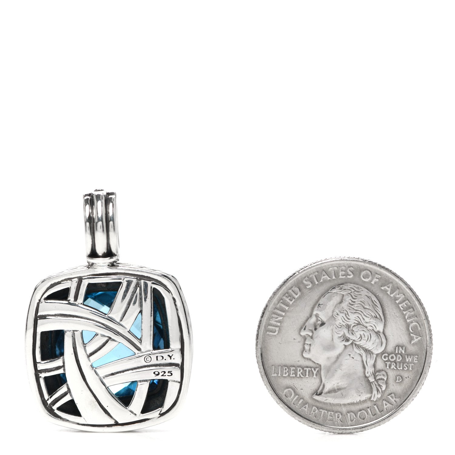 David Yurman Sterling Silver Diamond Blue Topaz 17mm Moonlight Ice Albion Enhancer Pendant 2 of 4