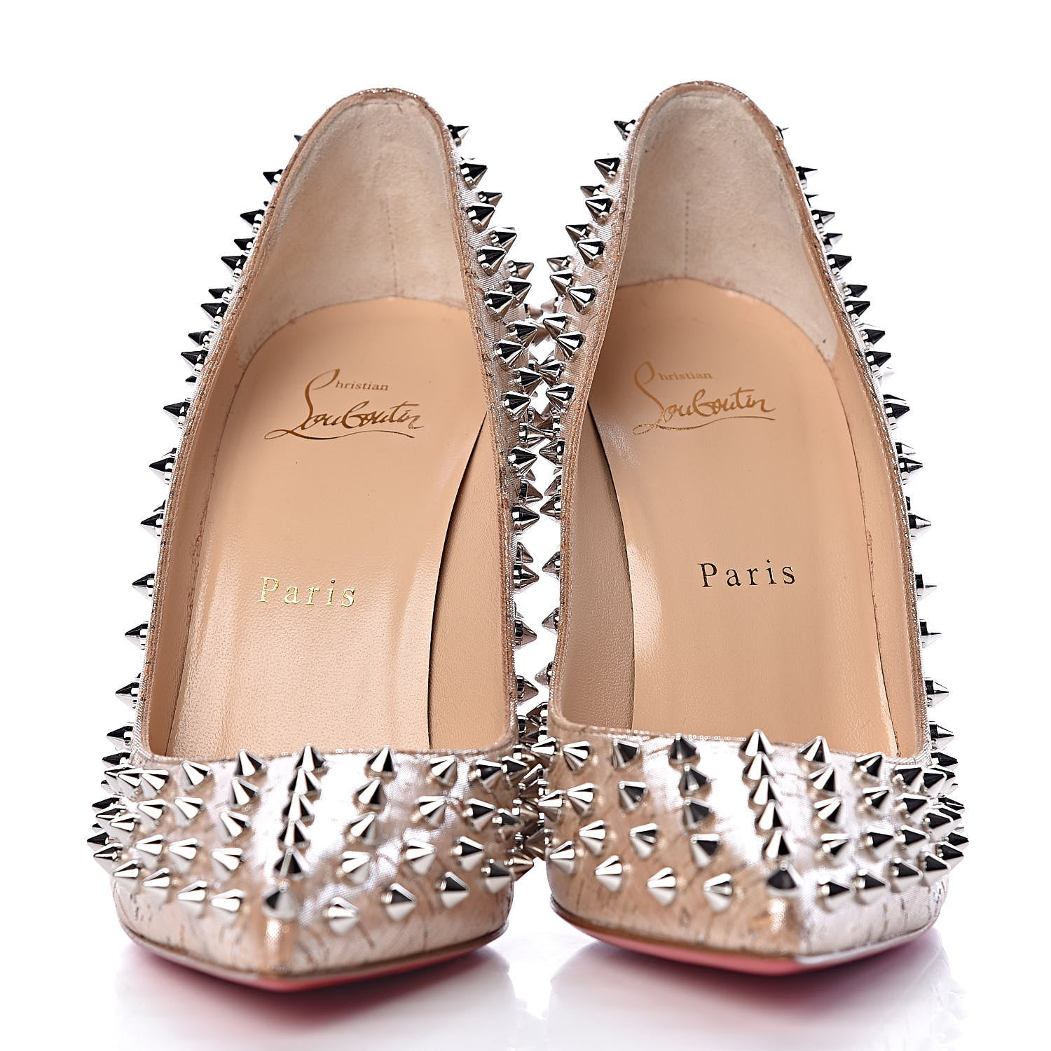 Christian Louboutin Cork Pepite Follies Spikes 100 Pumps 37.5 Silver 2 of 8