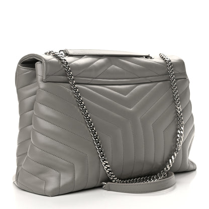 Saint Laurent Calfskin Y Quilted Monogram Large Loulou Chain Satchel Earth 3 of 9