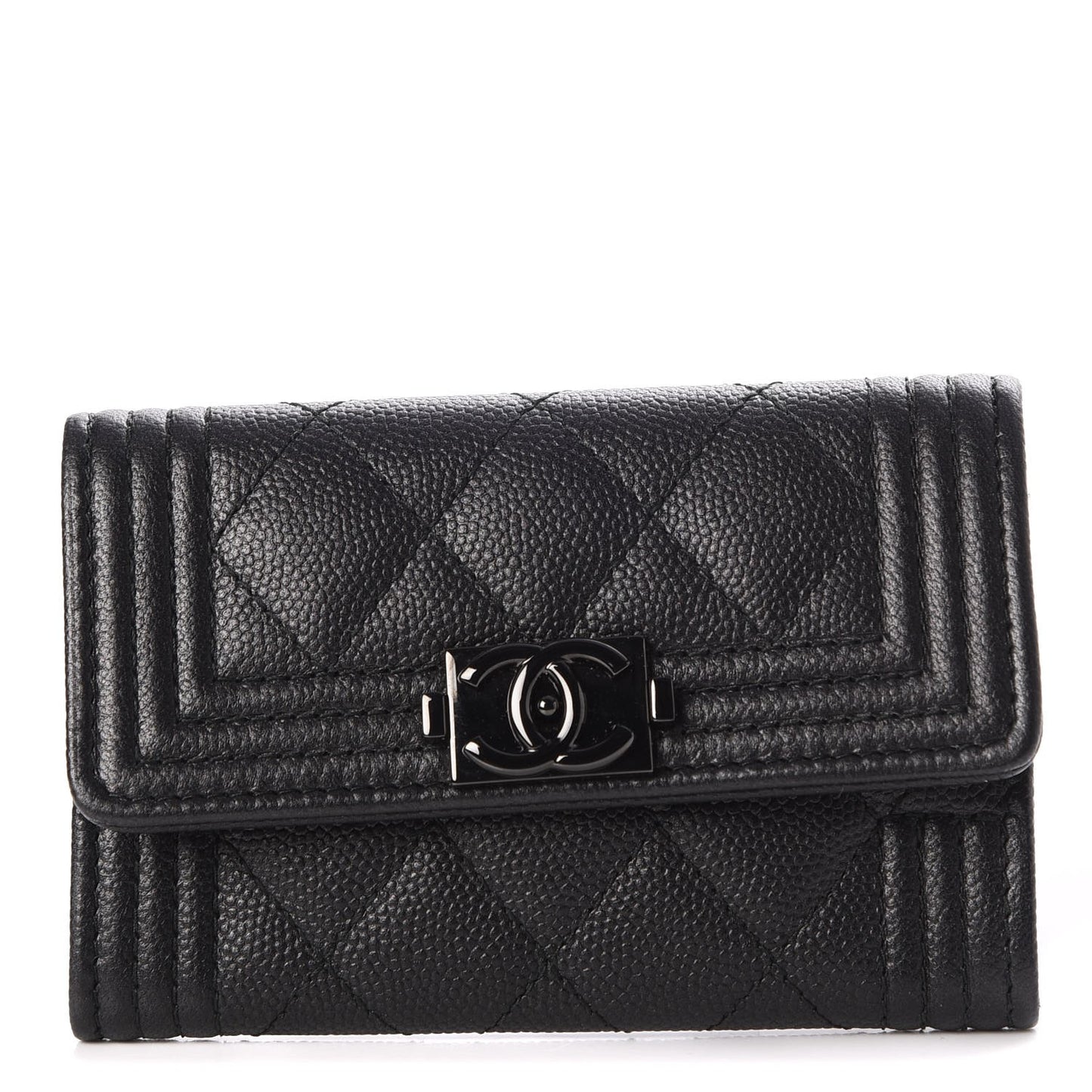 Caviar Quilted Boy Flap Card Holder So Black
