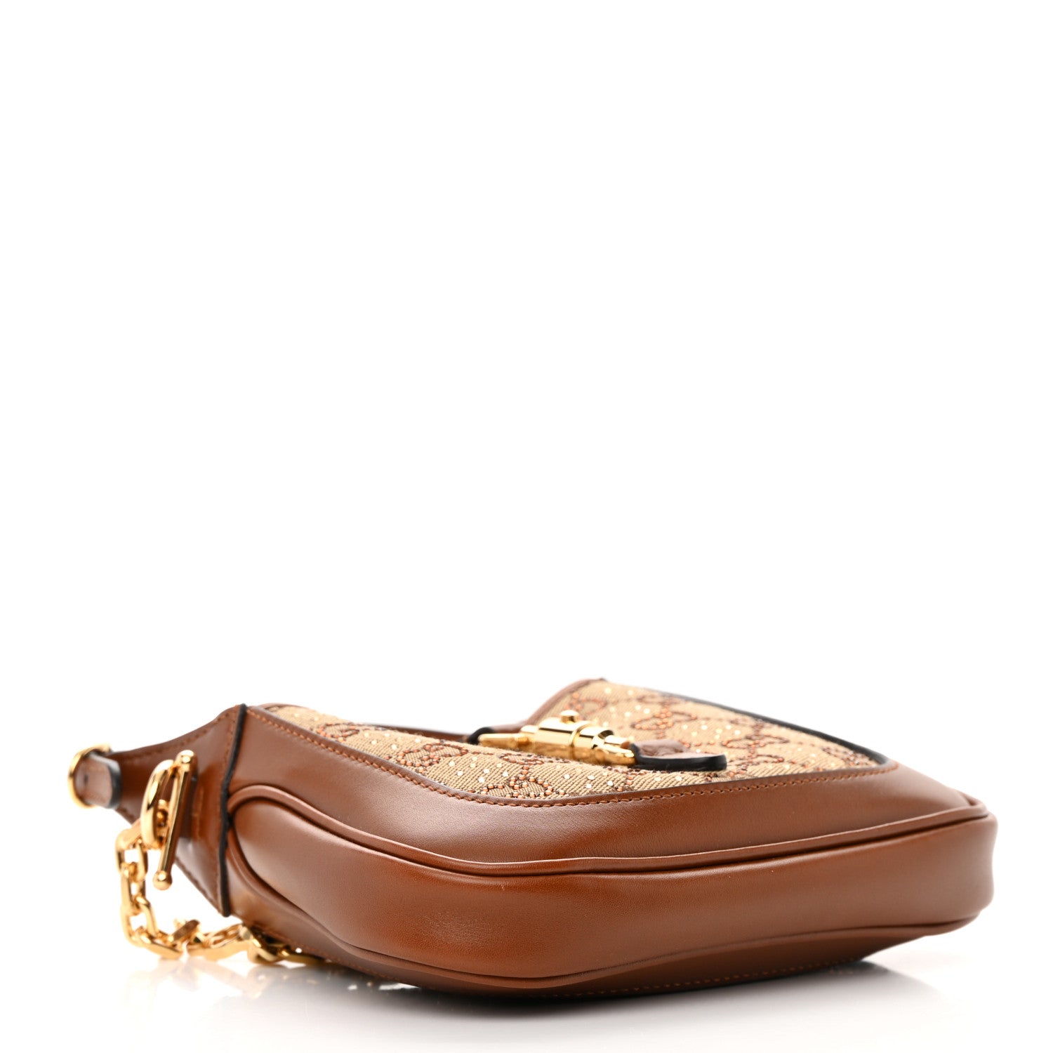 Gucci New Canvas Charisma Calfskin Crystal GG Monogram Mini Jackie 1961 Hobo Camel Ebony 4 of 12