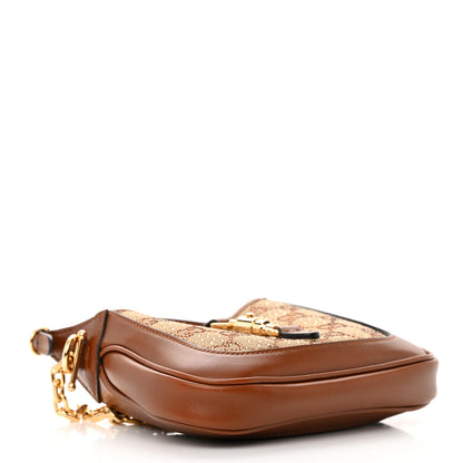 Gucci New Canvas Charisma Calfskin Crystal GG Monogram Mini Jackie 1961 Hobo Camel Ebony 4 of 12