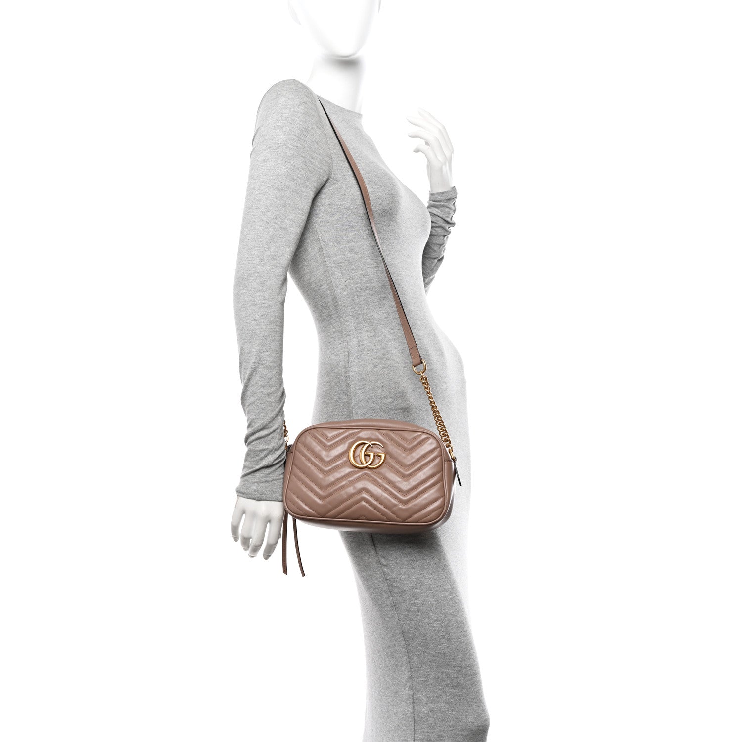 Gucci Calfskin Matelasse Small GG Marmont Chain Shoulder Bag Porcelain Rose 2 of 10