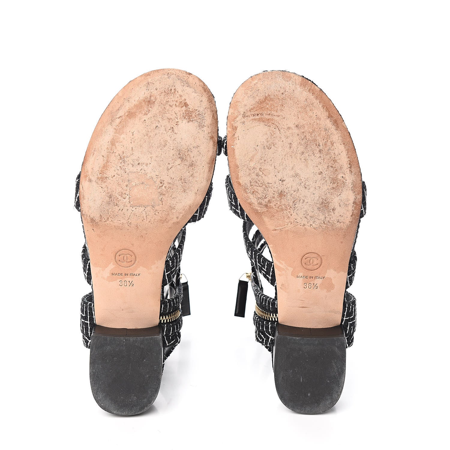 Chanel Tweed Medallion Gladiator Sandals 38.5 Black 7 of 11