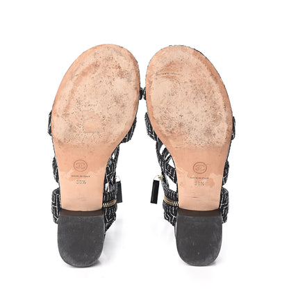 Chanel Tweed Medallion Gladiator Sandals 38.5 Black 7 of 11