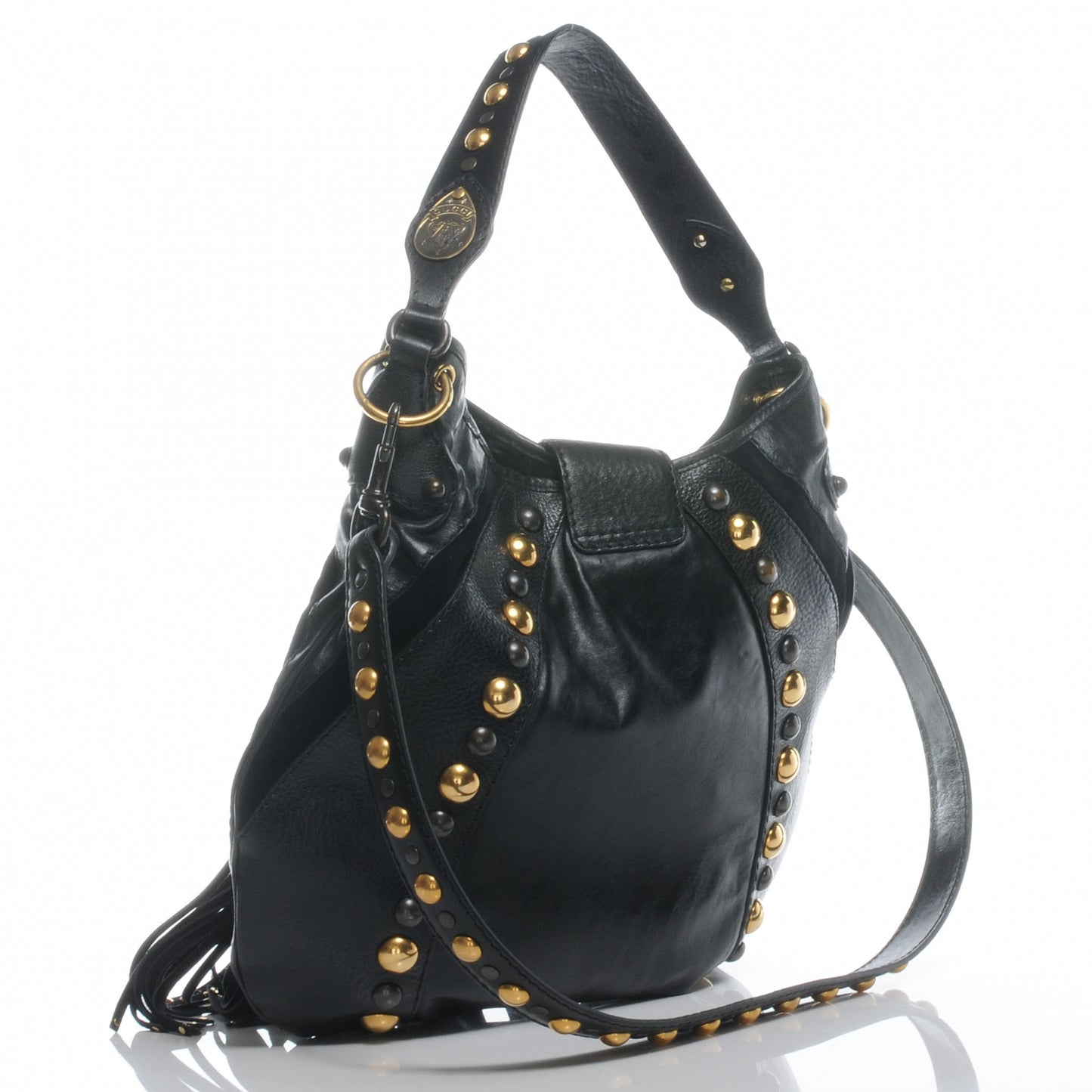 Leather Suede Fringe Babouska Hobo Black