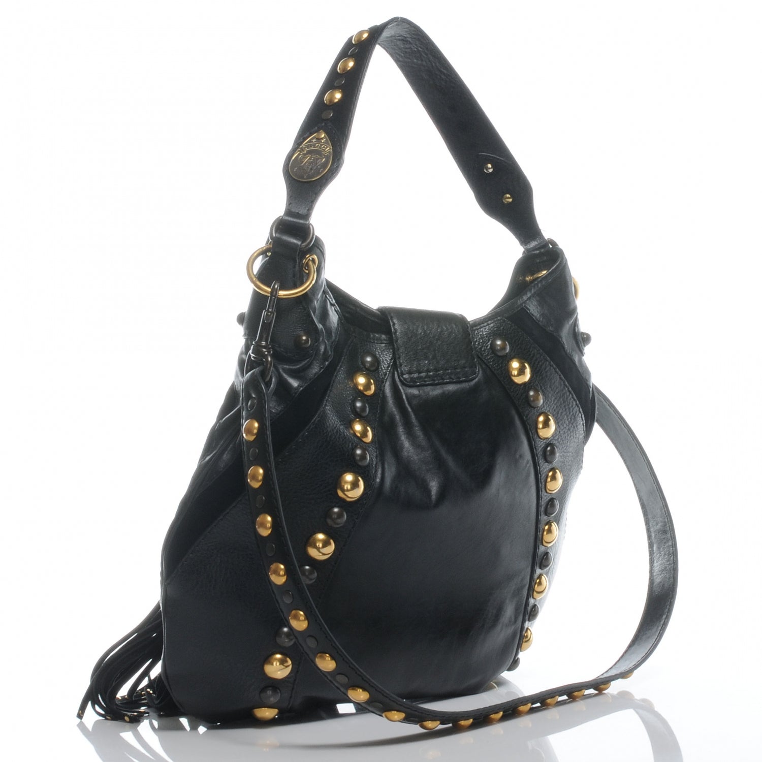 Gucci Leather Suede Fringe Babouska Hobo Black 3 of 7