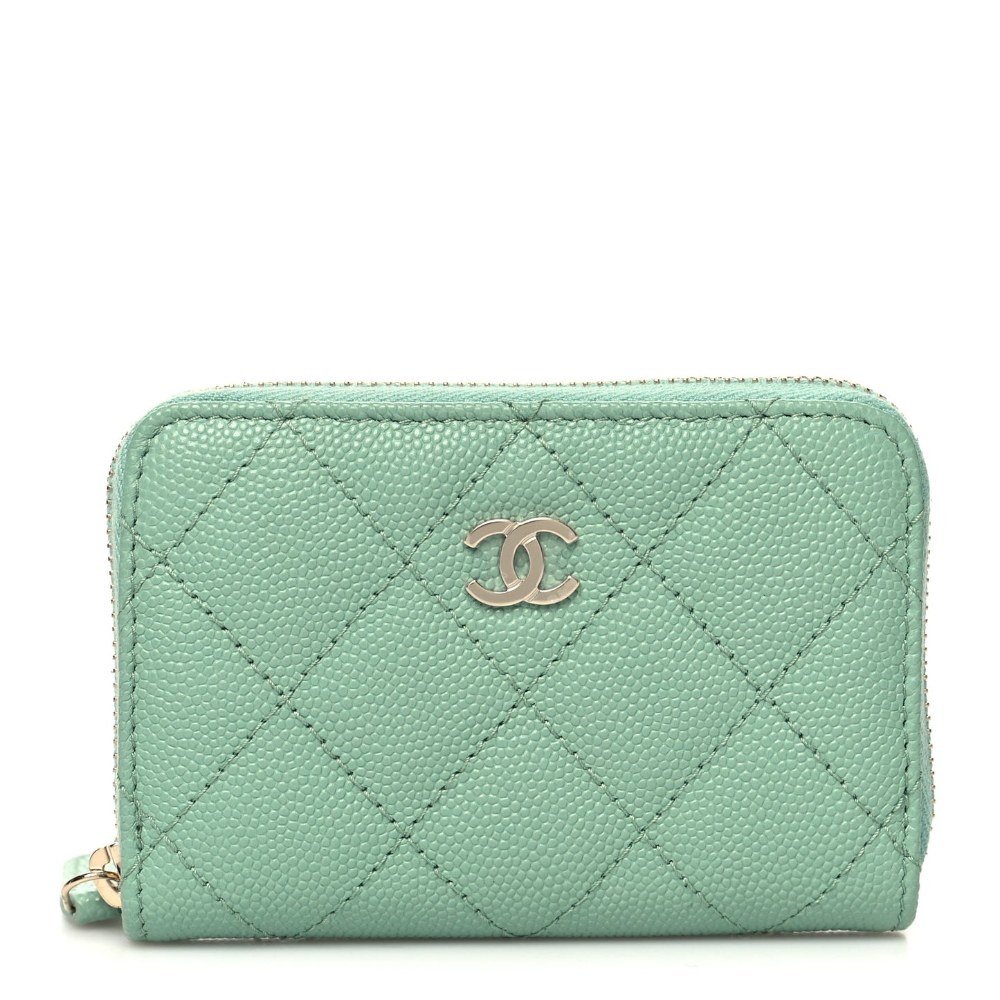 Caviar Quilted Zip Around Coin Purse Wallet Light Green