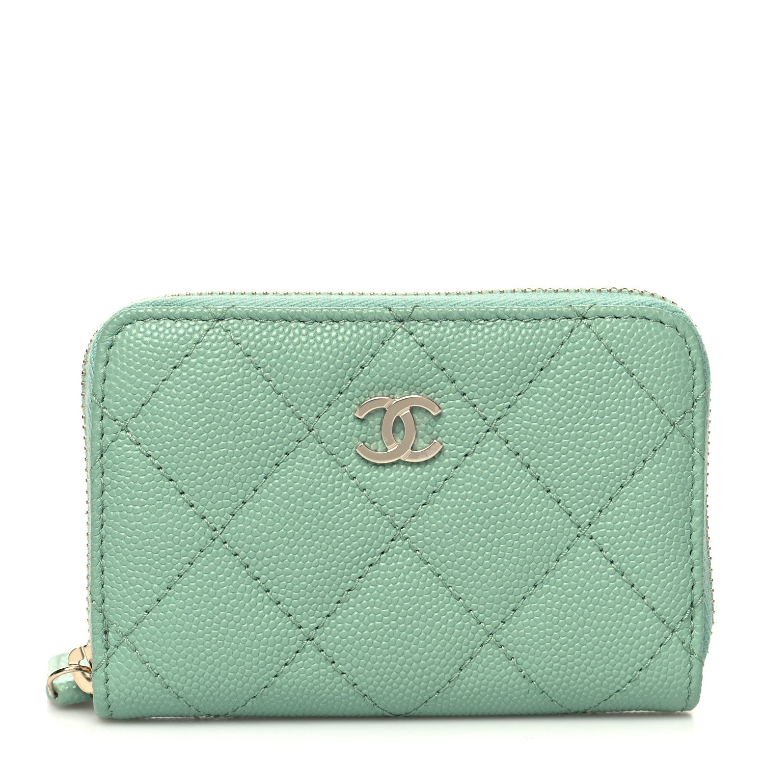 Chanel Caviar Quilted Zip Around Coin Purse Wallet Light Green 1 of 9