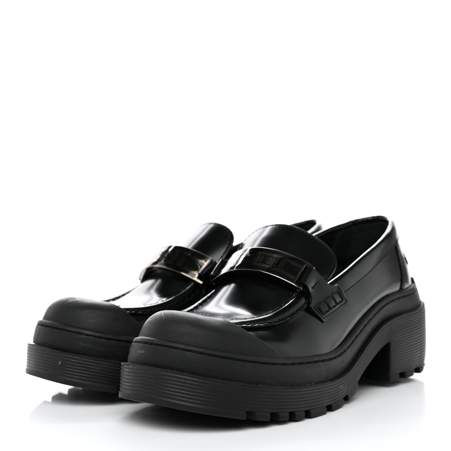 Brushed Calfskin Dior Code Lug Sole Platform 35mm Loafers 36 Black