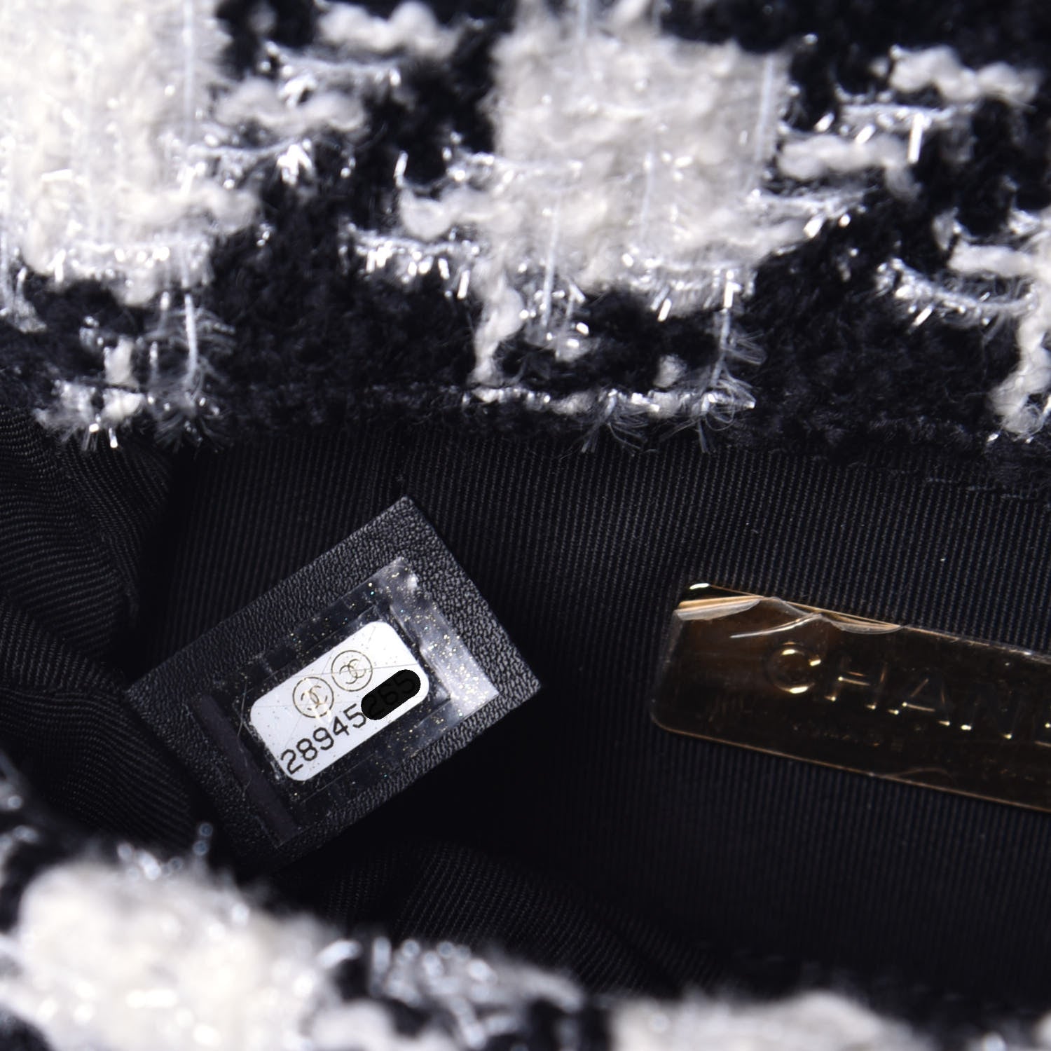 Chanel Tweed Quilted Chanel 19 Waist Bag Black Ecru White 7 of 10