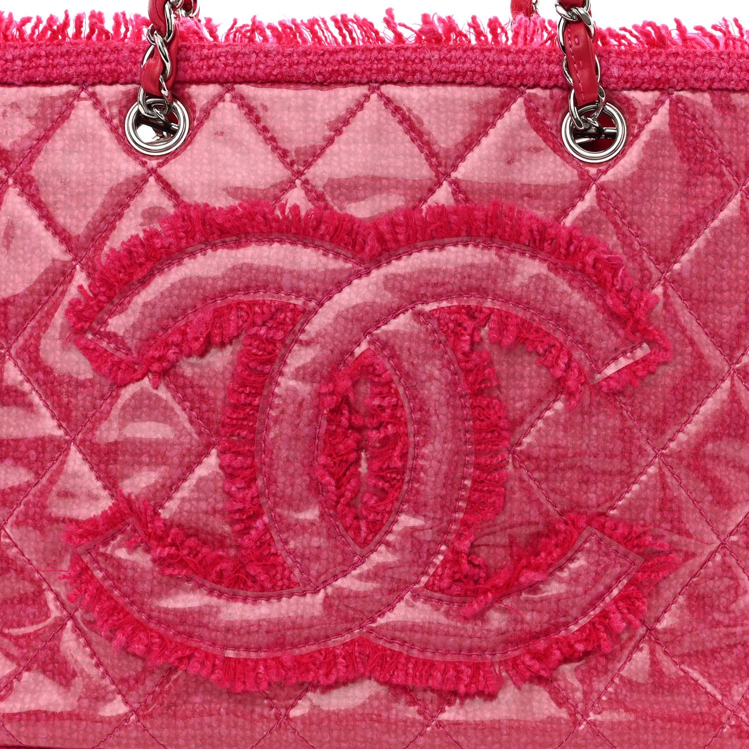 Chanel Vinyl Quilted Funny Tweed Tote Fuchsia 8 of 10