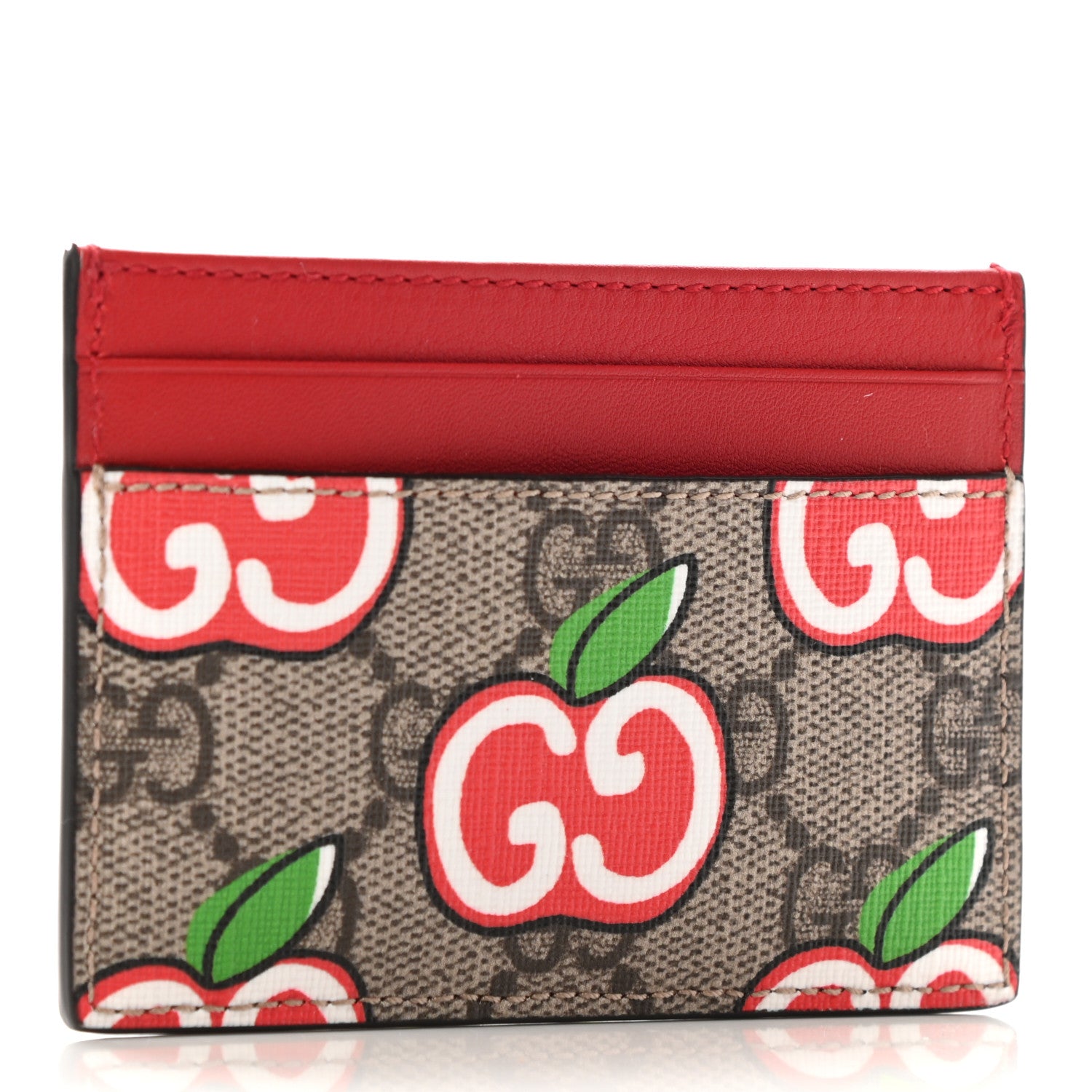 Gucci GG Supreme Monogram Apple Card Holder Beige Multicolor Lobster Red 3 of 6