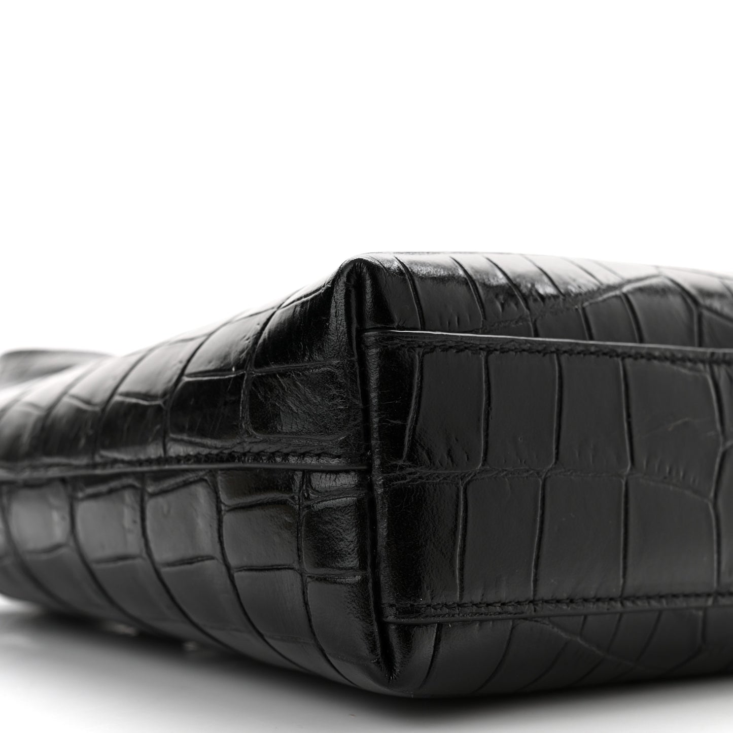 Calfskin Crocodile Embossed Paris Mini Toy Shopper Tote Black
