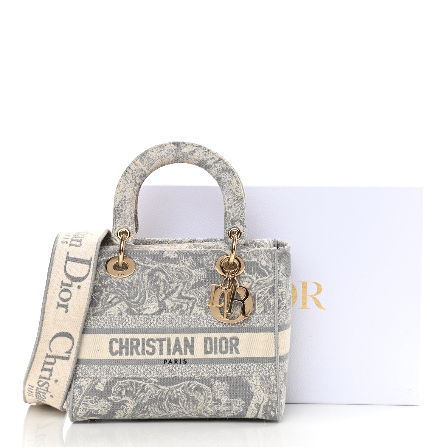 Christian Dior Canvas Toile De Jouy Reverse Embroidered Medium Lady D-Lite Gray 12 of 12