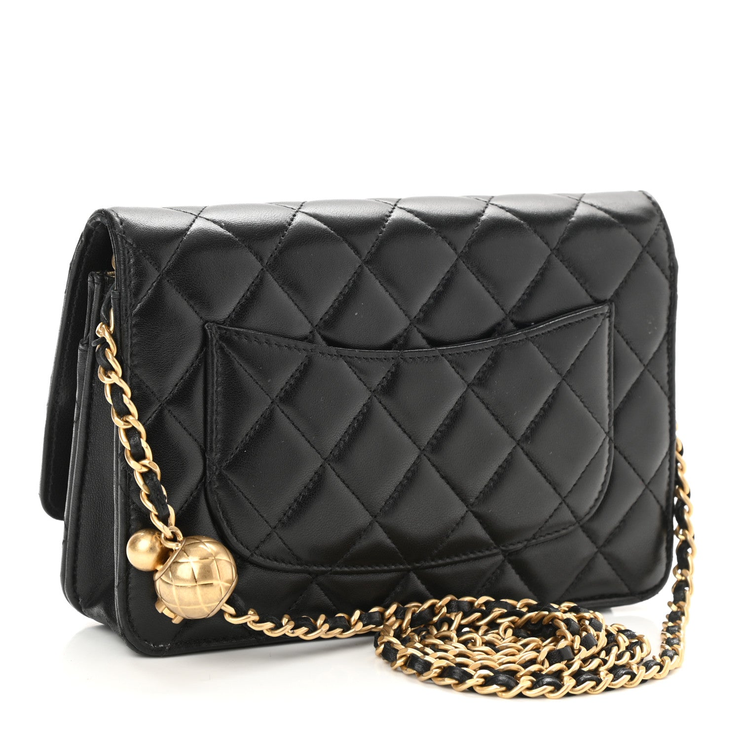 Chanel Lambskin Quilted CC Pearl Crush Wallet on Chain WOC Black 3 of 12