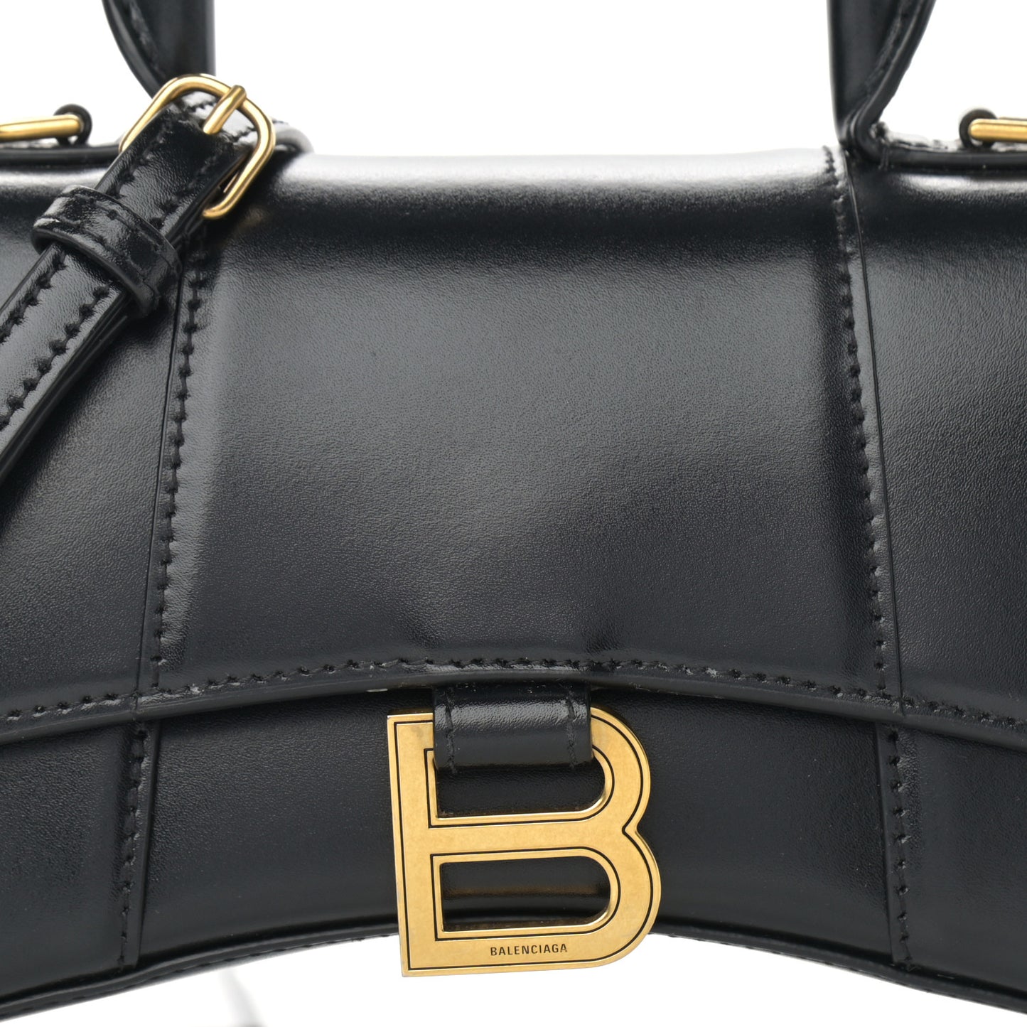 Shiny Box Calfskin Hourglass Top Handle Bag XS Black