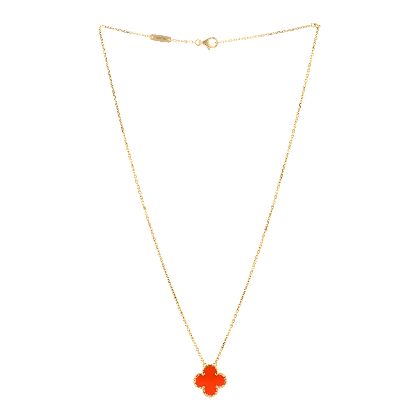 18K Yellow Gold Carnelian Vintage Alhambra Pendant Necklace