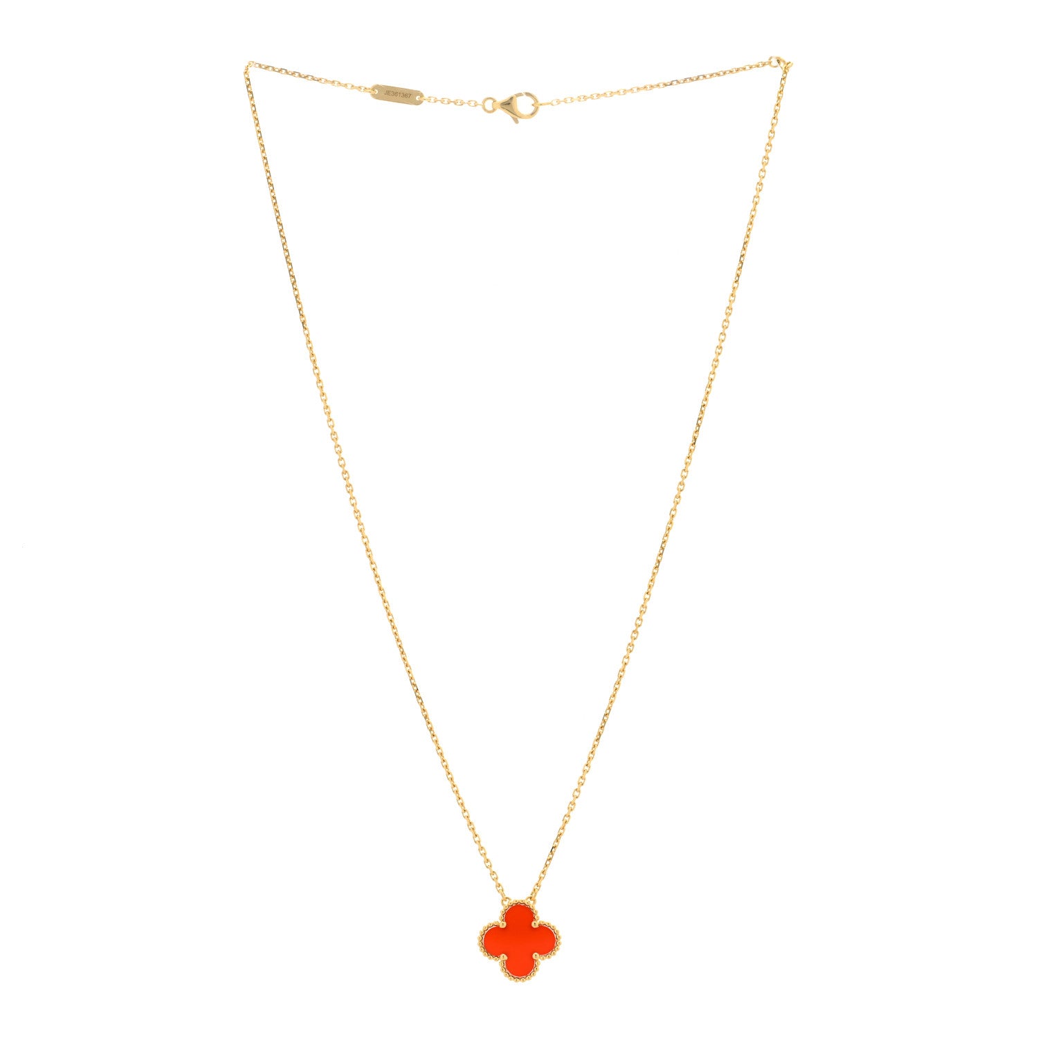 Van Cleef & Arpels 18K Yellow Gold Carnelian Vintage Alhambra Pendant Necklace 2 of 3