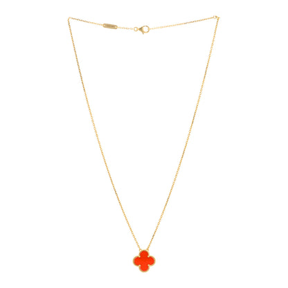 Van Cleef & Arpels 18K Yellow Gold Carnelian Vintage Alhambra Pendant Necklace 2 of 3