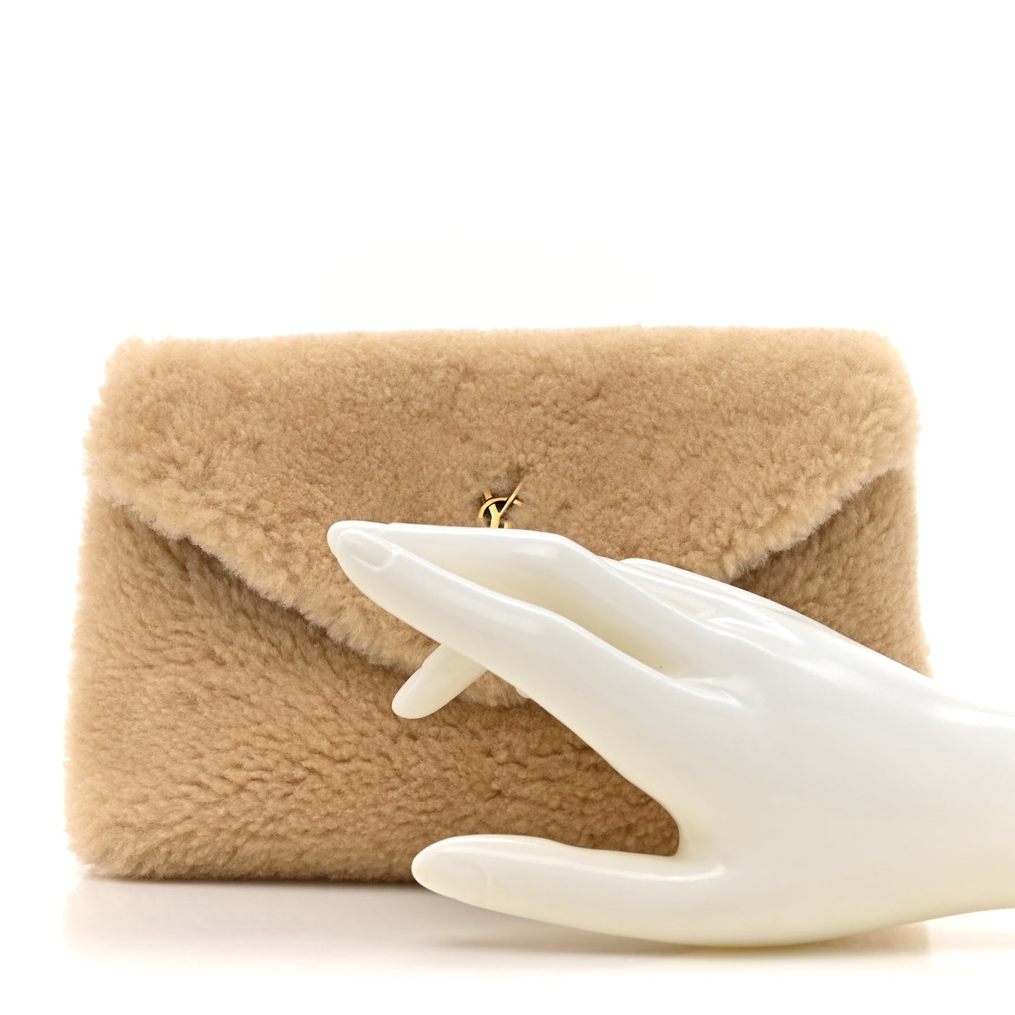 Shearling Quilted Monogram Loulou Puffer Pouch Clutch Natural Beige Brick