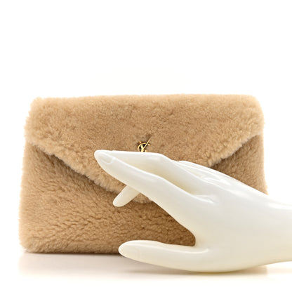 Saint Laurent Shearling Quilted Monogram Loulou Puffer Pouch Clutch Natural Beige Brick 3 of 11