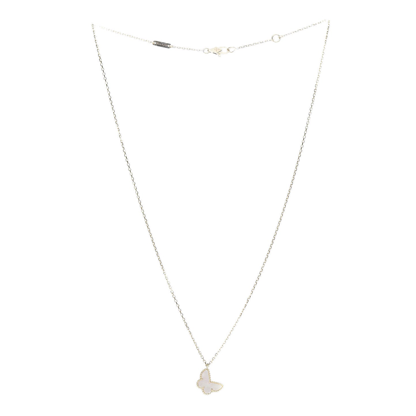 18K Yellow Gold Mother of Pearl Sweet Alhambra Butterfly Pendant Necklace