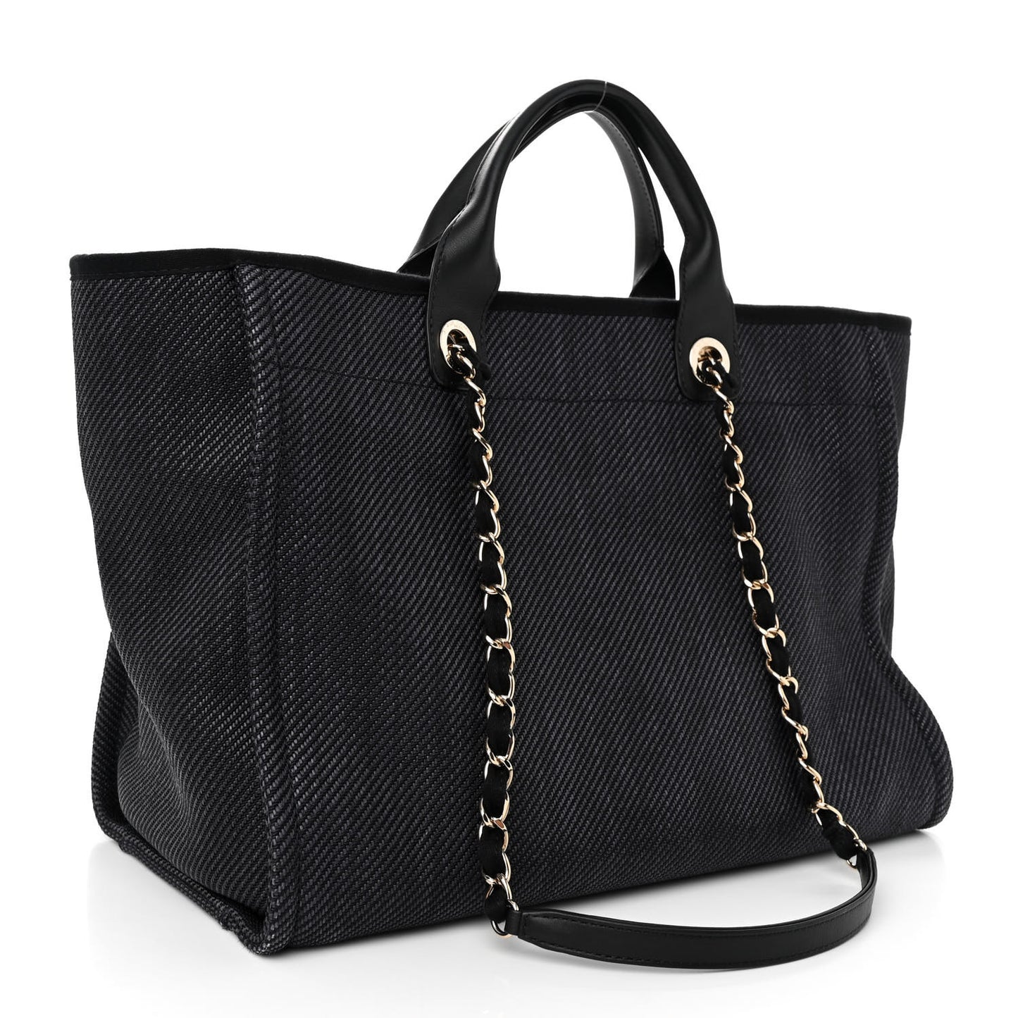 Woven Straw Raffia Medium Deauville Tote Black