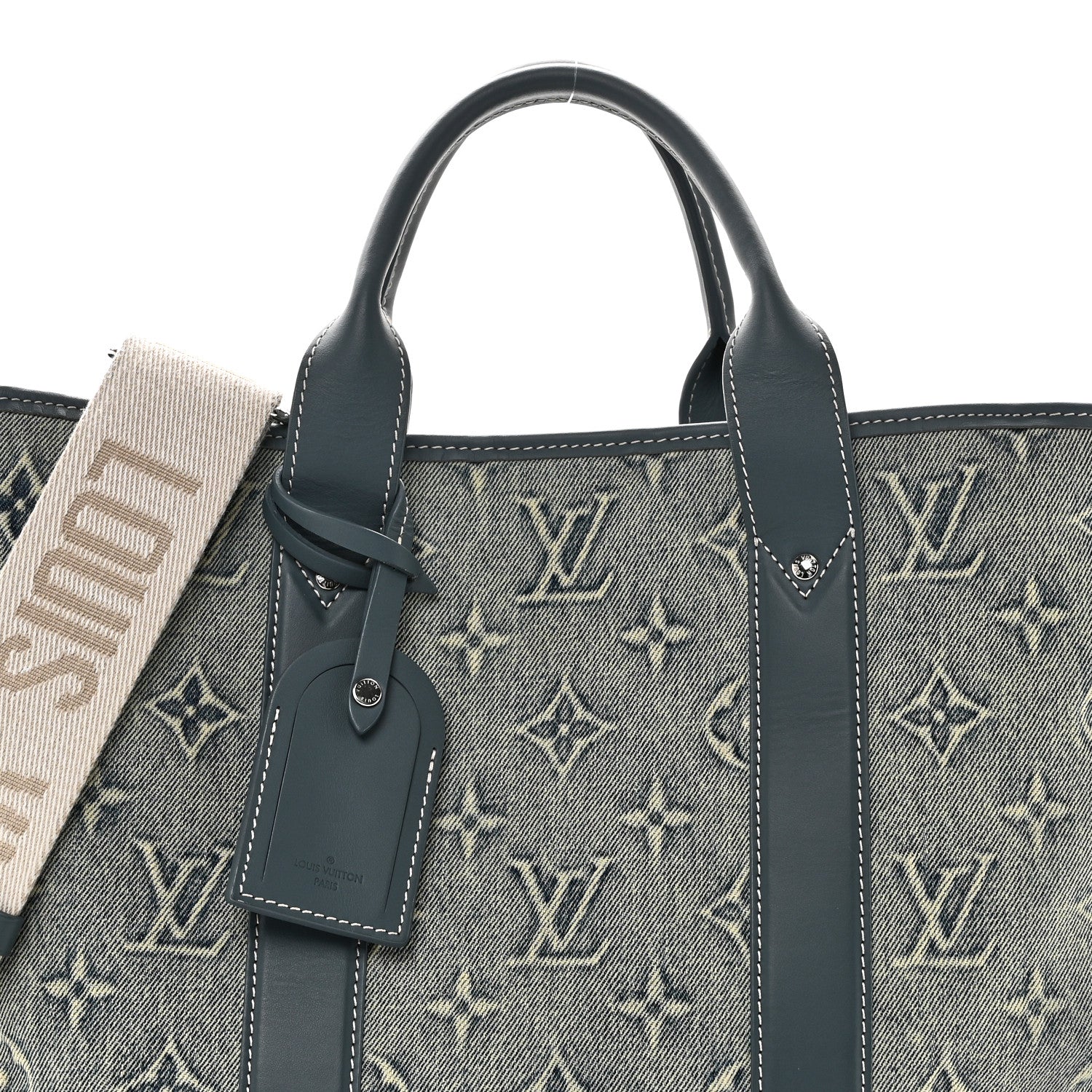 Louis Vuitton Monogram Washed Denim Weekend Tote NM Blue 7 of 9