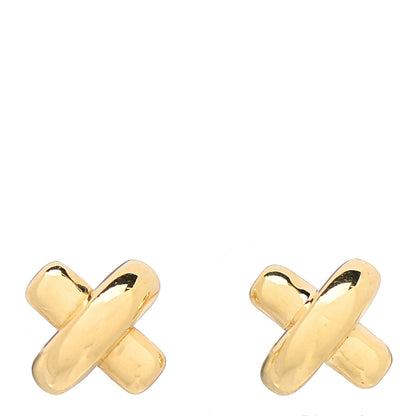 Tiffany 18K Yellow Gold 5mm Cross Stitch Earrings 1 of 4