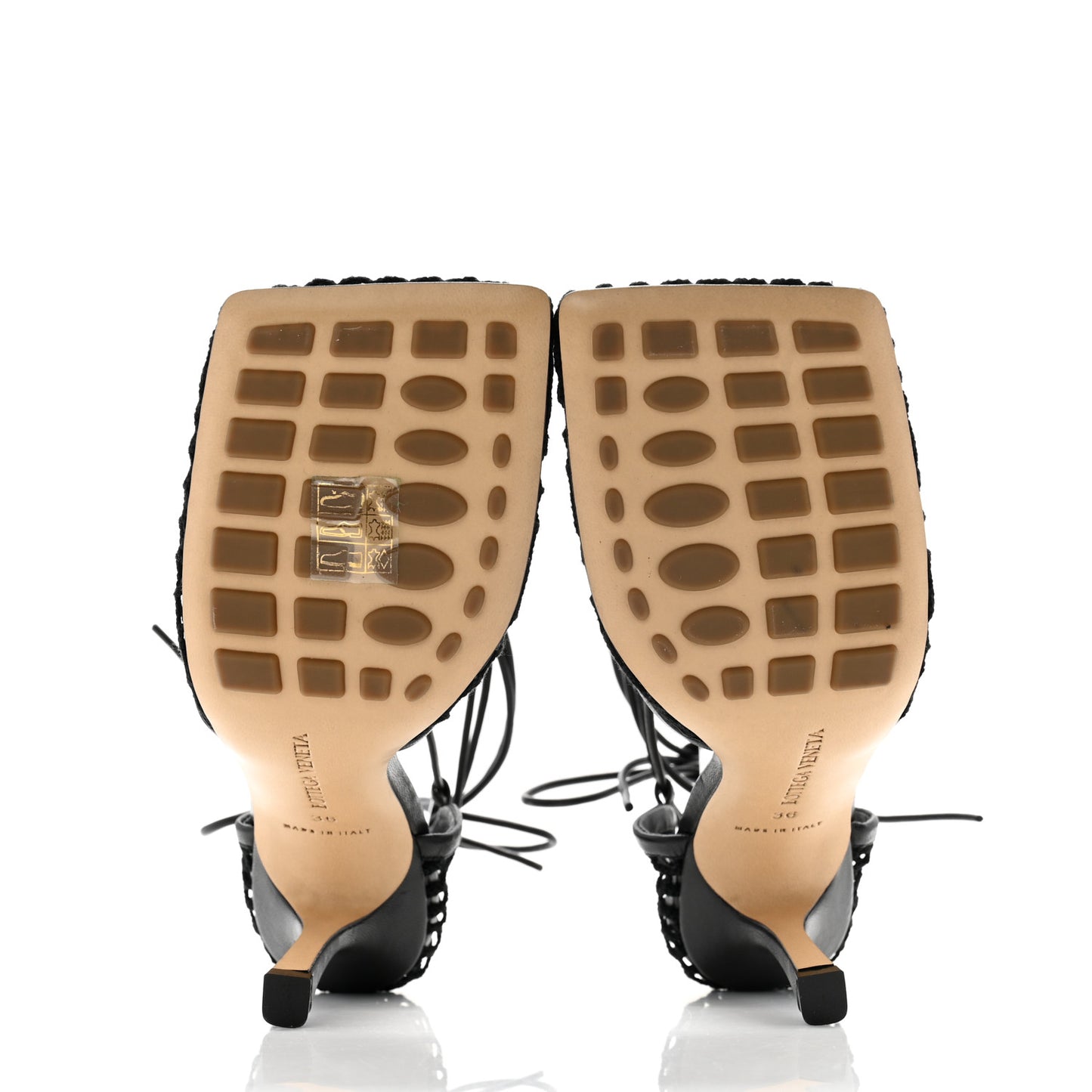 Mesh Nappa Stretch Ankle Tie Sandals 36 Black