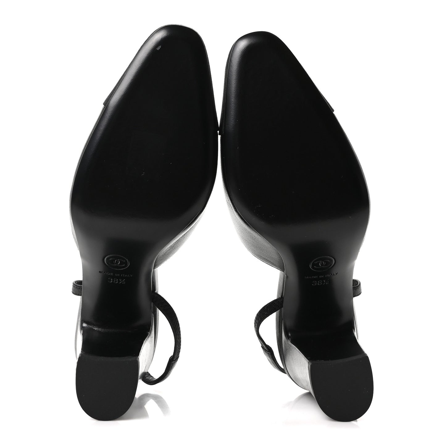 Lambskin Grosgrain Cap Toe CC Slingback Pumps 38.5 Black