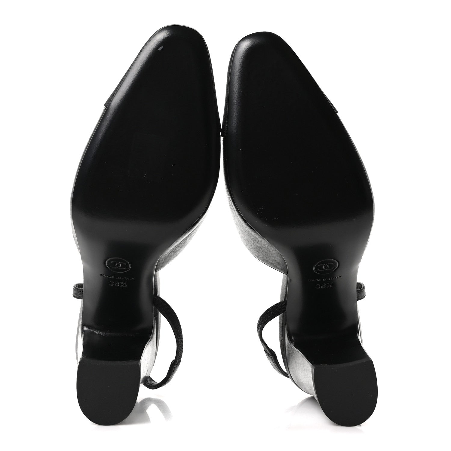 Chanel Lambskin Grosgrain Cap Toe CC Slingback Pumps 38.5 Black 6 of 9