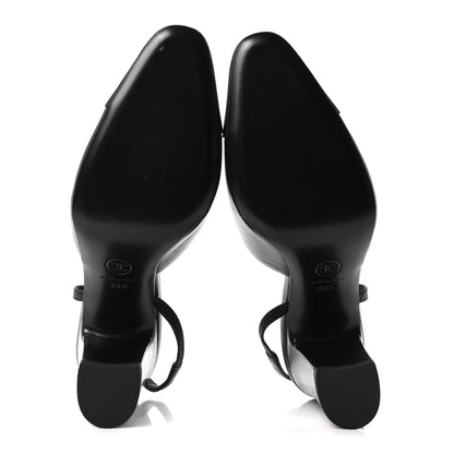 Chanel Lambskin Grosgrain Cap Toe CC Slingback Pumps 38.5 Black 6 of 9