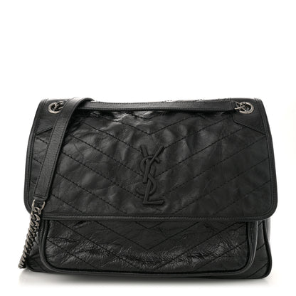 Saint Laurent Crinkled Calfskin Matelasse Monogram Large Niki Chain Satchel Black 1 of 10