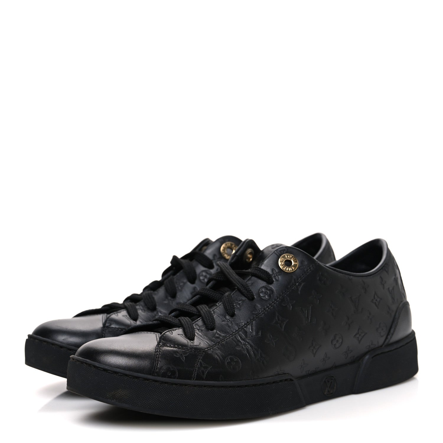 Louis Vuitton Calfskin Embossed Monogram Mens Luxembourg Sneakers 36 Black 4 of 10