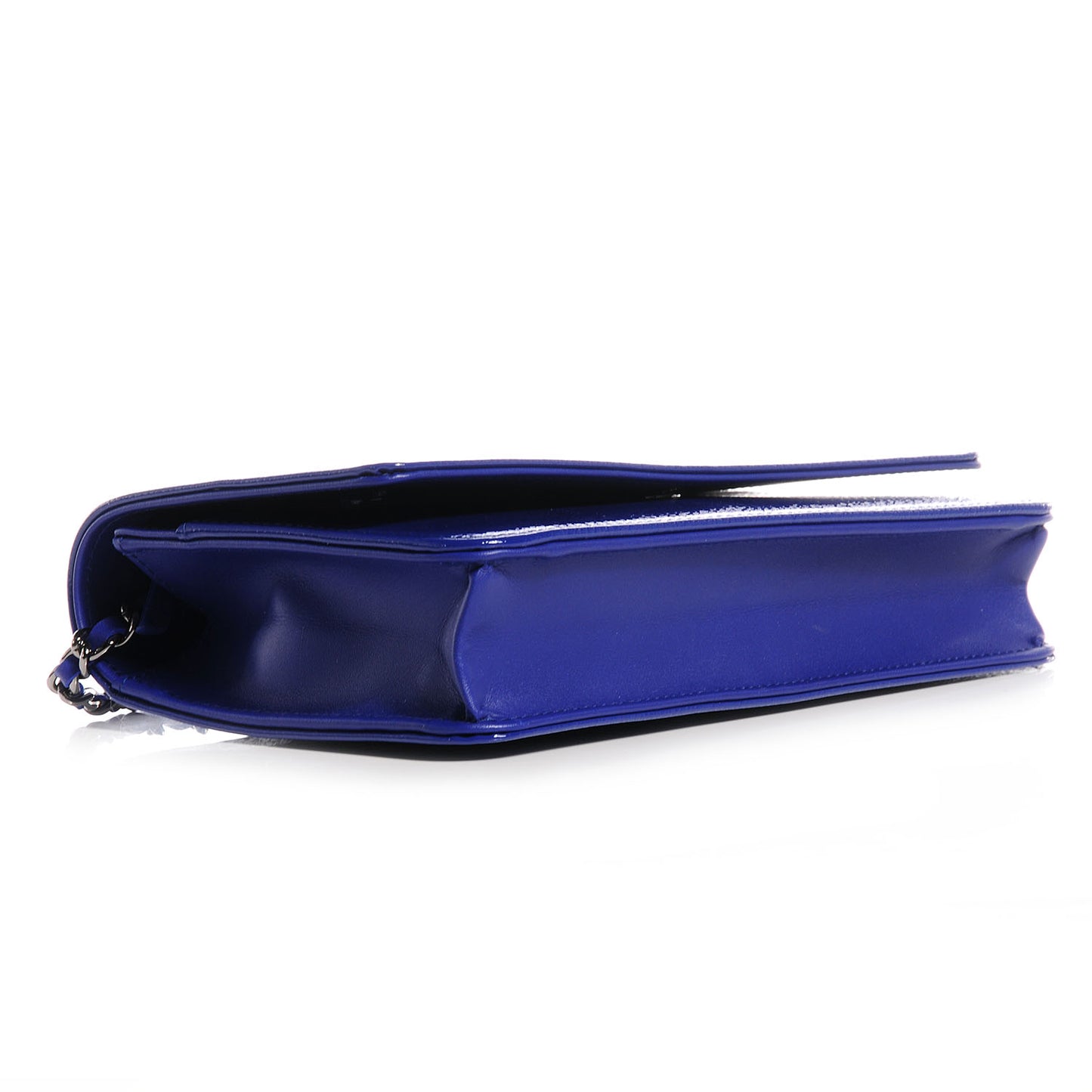 Grained Patent Calfskin Timeless Wallet On Chain WOC Blue