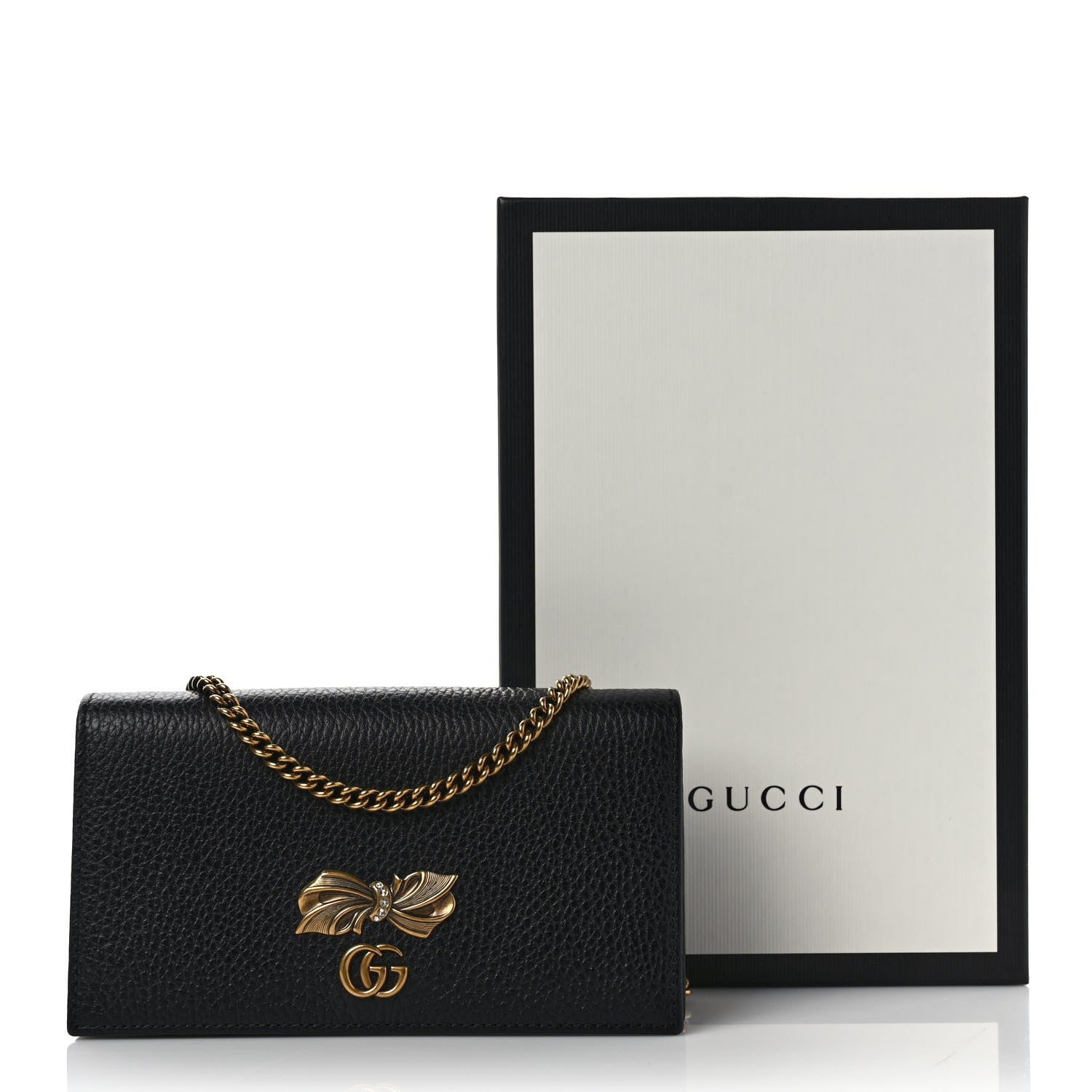 Gucci Calfskin GG Marmont Bow Chain Wallet Black 9 of 9