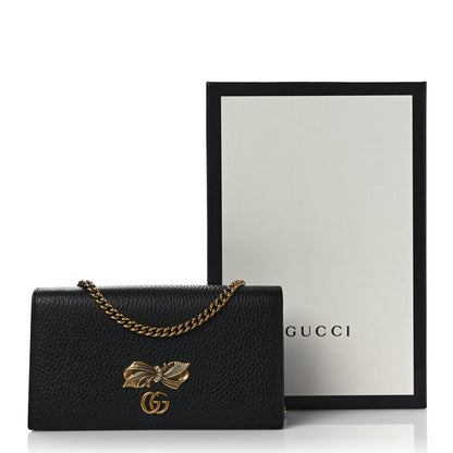 Gucci Calfskin GG Marmont Bow Chain Wallet Black 9 of 9