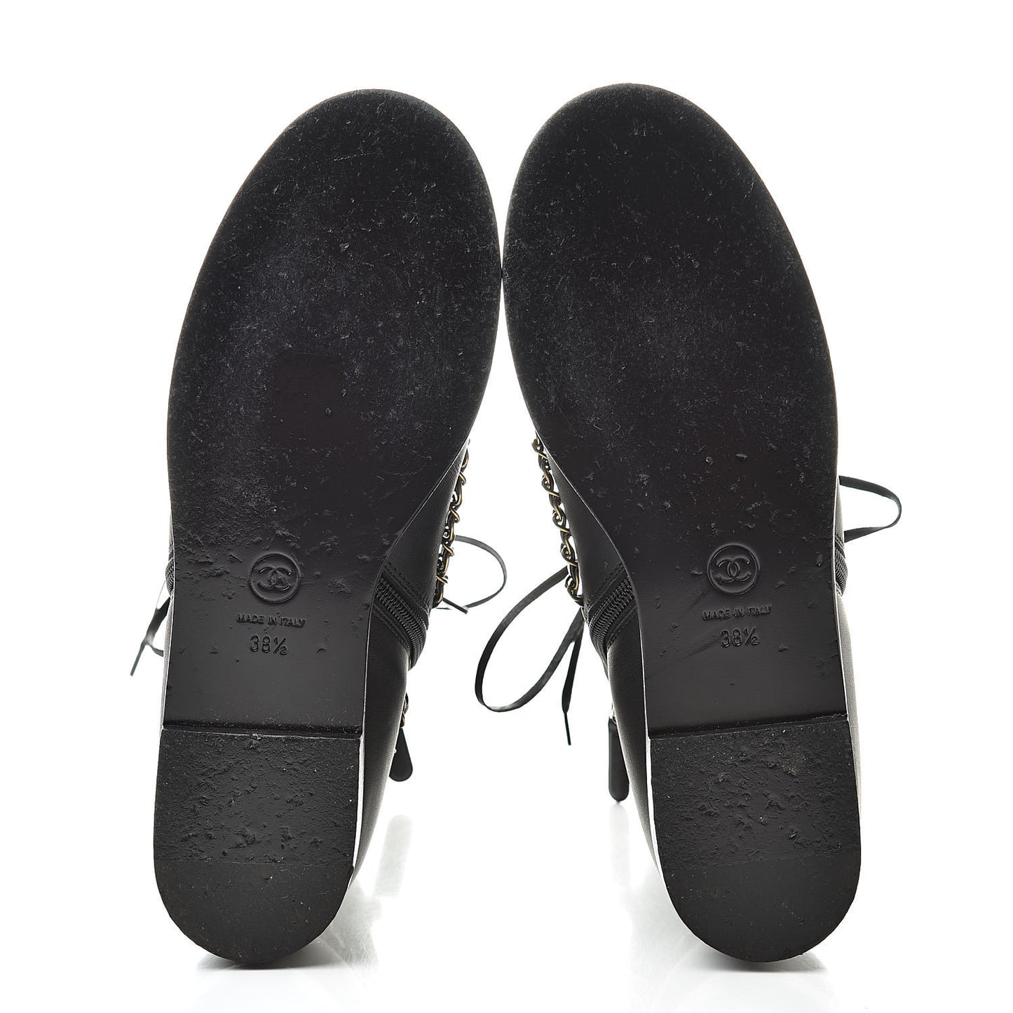 Calfskin Chain Lace Up Boots 38.5 Black